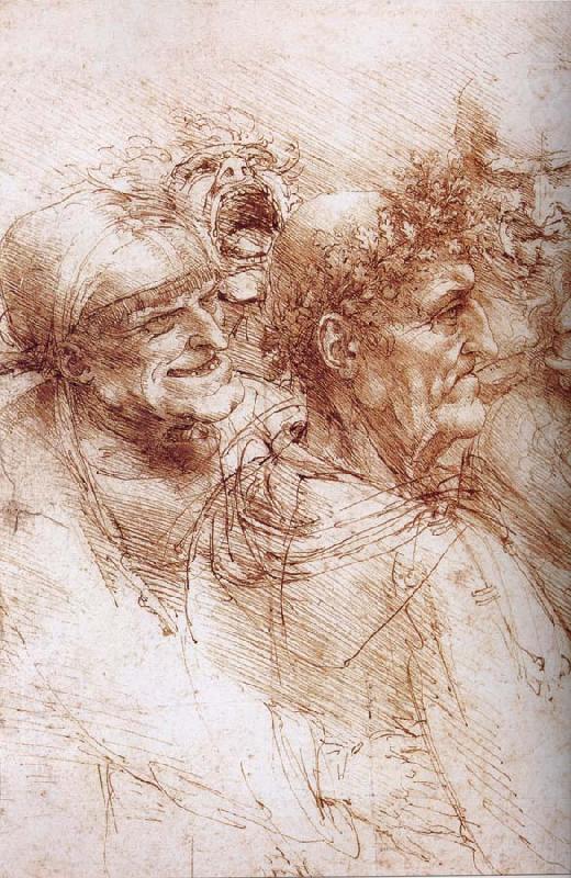 Funf studies of grotesque faces, LEONARDO da Vinci